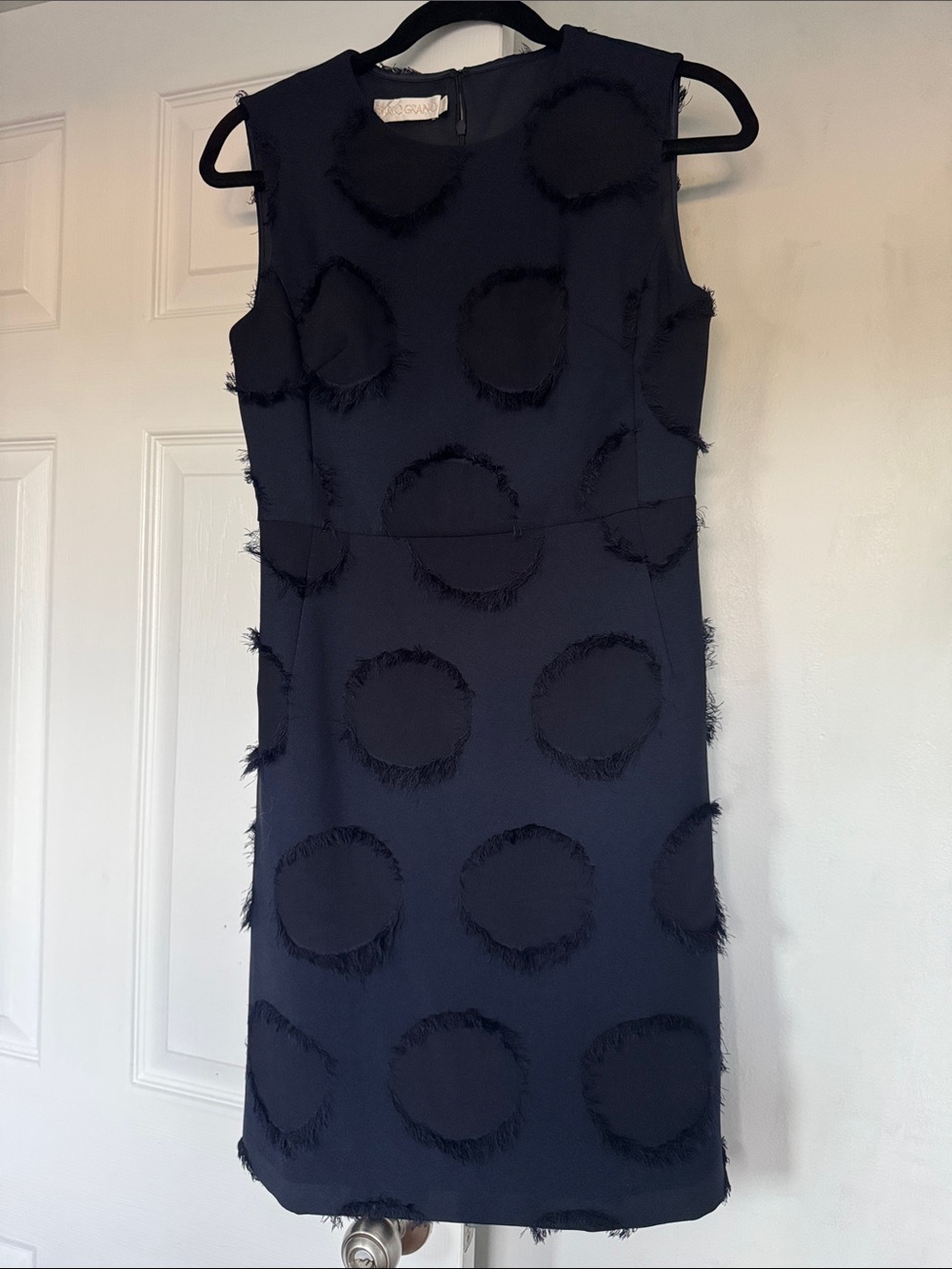 Fringe Circle Pattern Navy Midi Dress